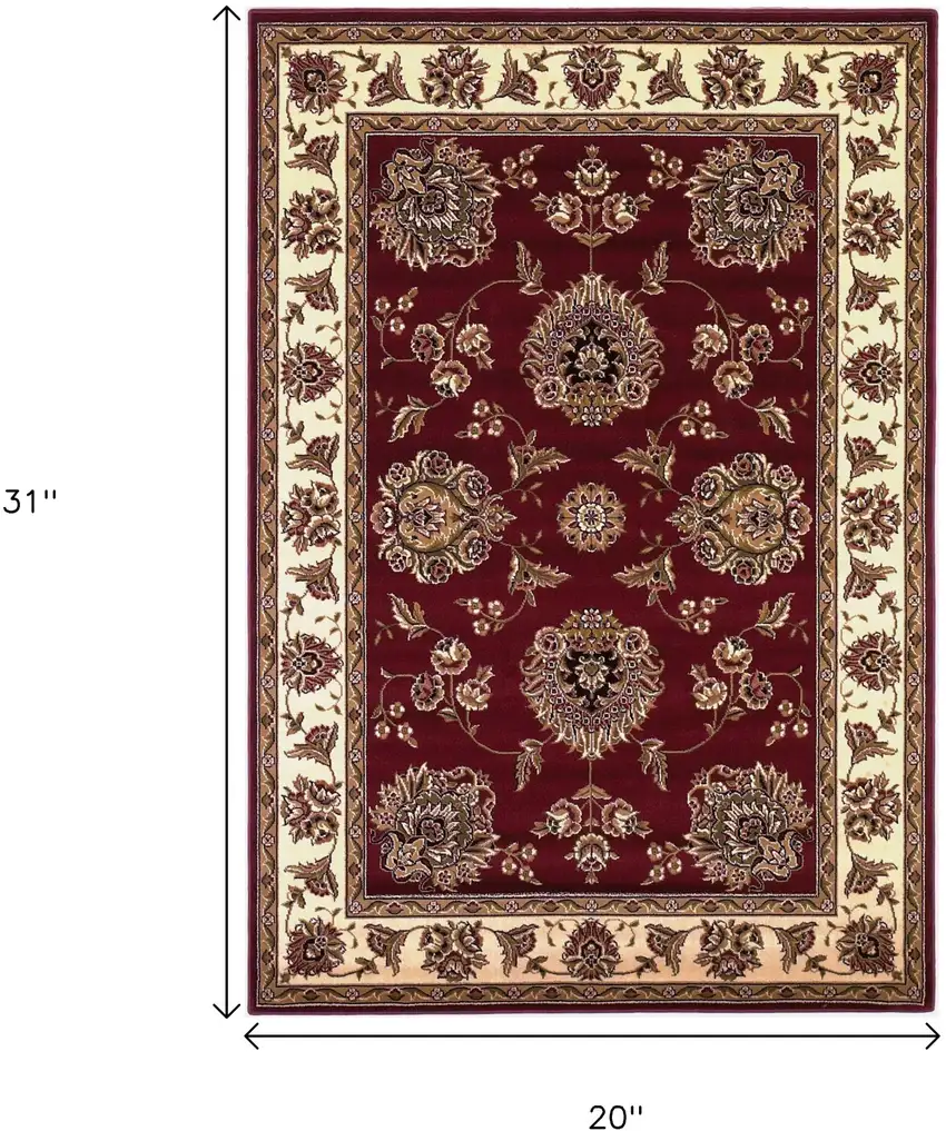 Red And Ivory Floral Medallion Area Rug Photo 3