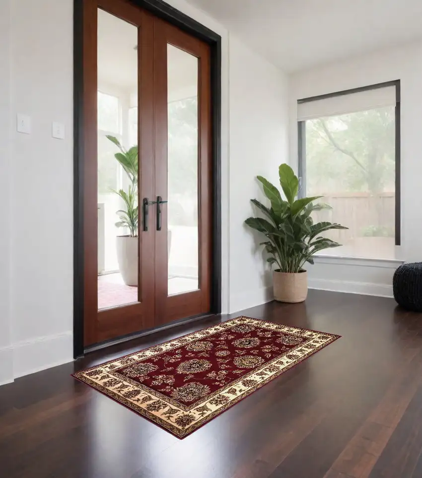 Red And Ivory Floral Area Rug Photo 1