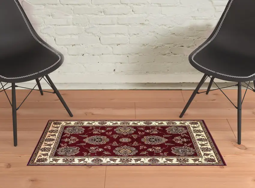 Red Ivory Machine Woven Floral Traditional Indoor Accent Rug Photo 6