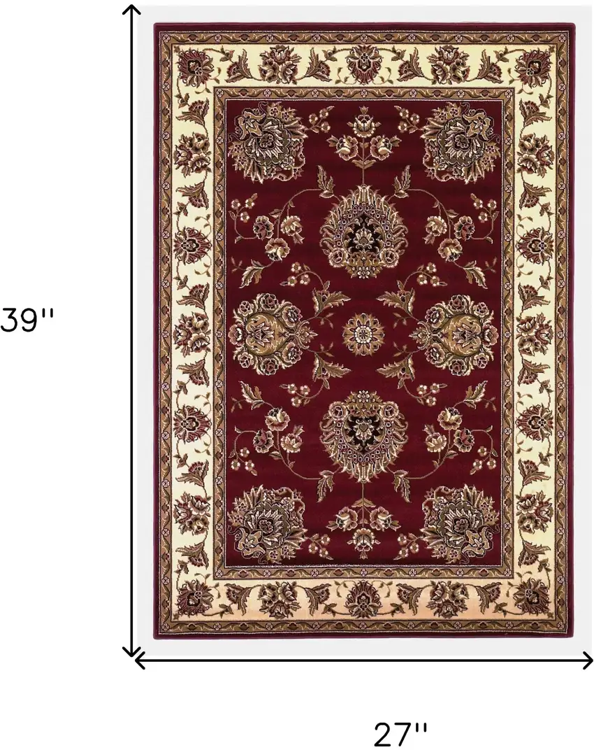 Red Ivory Machine Woven Floral Traditional Indoor Accent Rug Photo 7