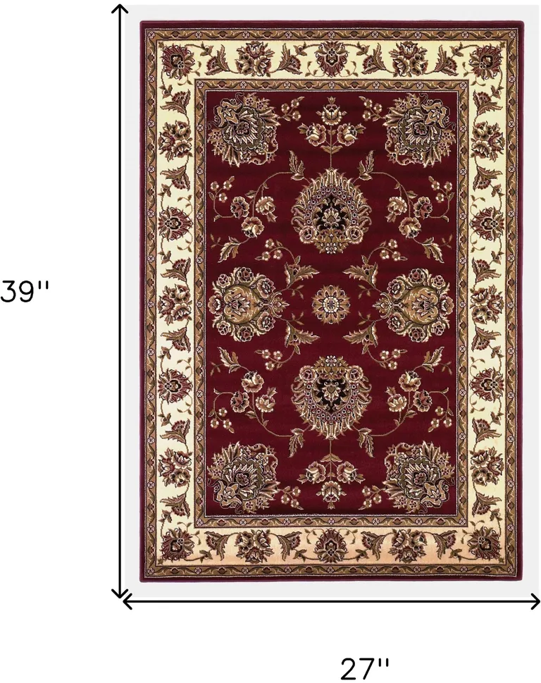 Red Ivory Machine Woven Floral Traditional Indoor Accent Rug Photo 5