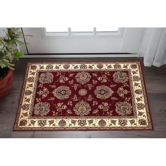 Red And Ivory Floral Area Rug Photo 1
