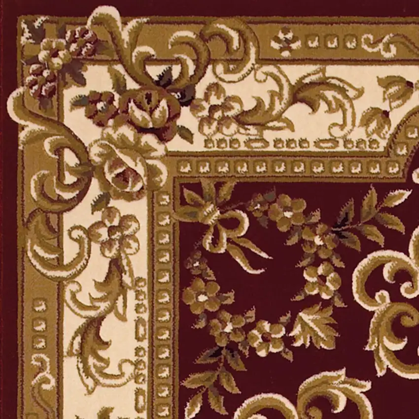 Red Ivory Machine Woven Hand Carved Floral Medallion Indoor Area Rug Photo 2