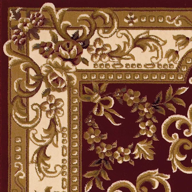 Red Ivory Machine Woven Hand Carved Floral Medallion Indoor Area Rug Photo 2