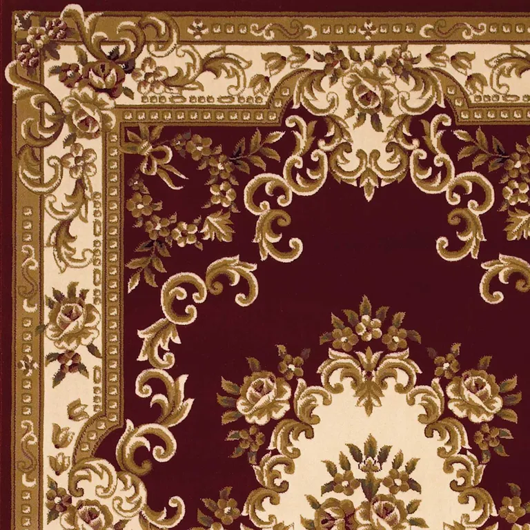 Red Ivory Machine Woven Hand Carved Floral Medallion Indoor Area Rug Photo 3