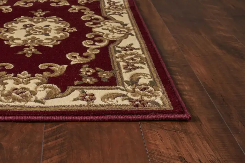 Red Ivory Machine Woven Hand Carved Floral Medallion Indoor Area Rug Photo 4