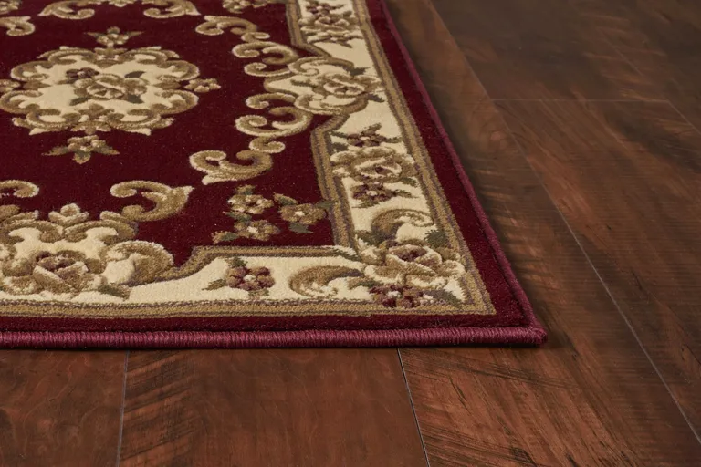 Red Ivory Machine Woven Hand Carved Floral Medallion Indoor Area Rug Photo 4