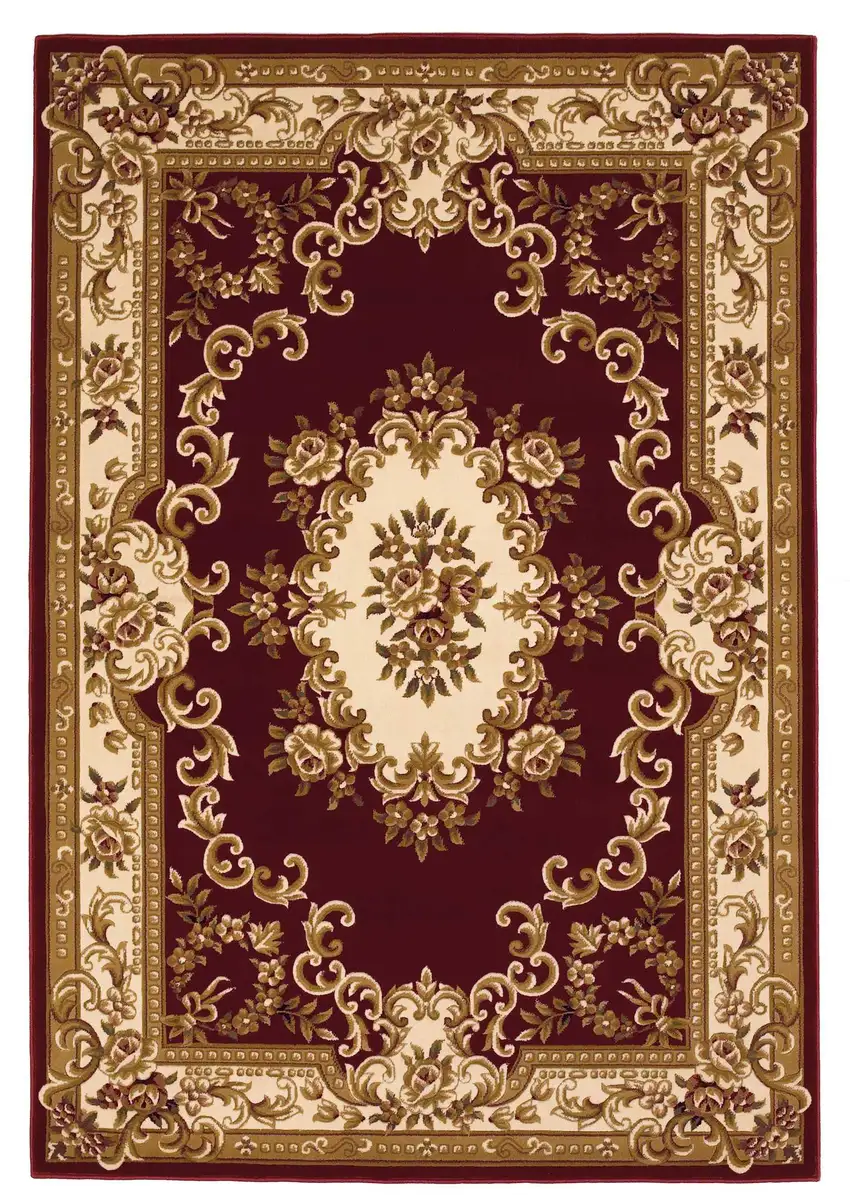 3'X5' Red Ivory Machine Woven Hand Carved Floral Medallion Indoor Area Rug Photo 6
