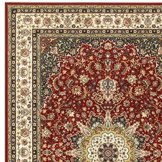 Red Ivory Machine Woven Oriental Indoor Area Rug Photo 2