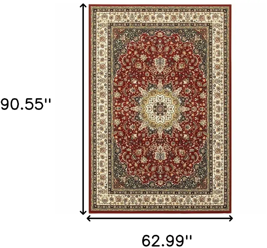 Red Ivory Machine Woven Oriental Indoor Area Rug Photo 6