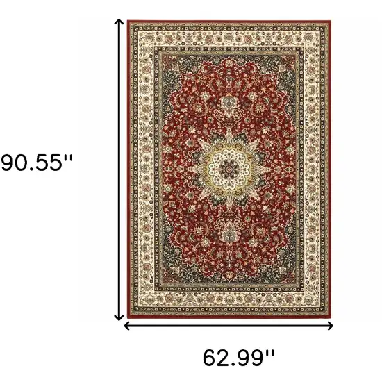Red Ivory Machine Woven Oriental Indoor Area Rug Photo 6