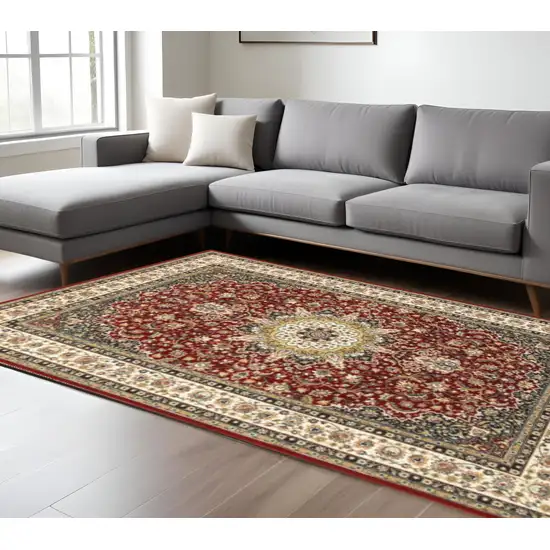 Red And Ivory Floral Medallion Area Rug Photo 1