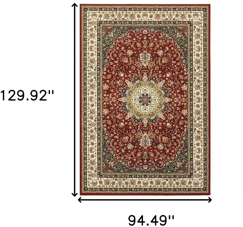Red Ivory Machine Woven Oriental Indoor Area Rug Photo 6