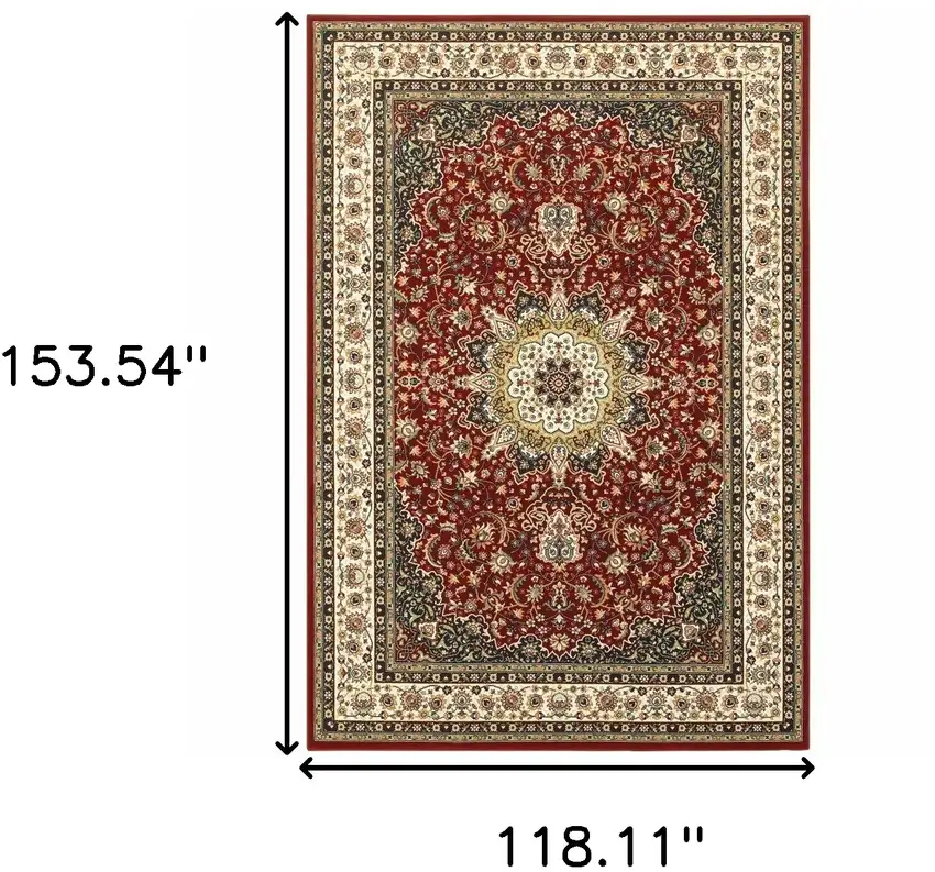 Red Ivory Machine Woven Oriental Indoor Area Rug Photo 6