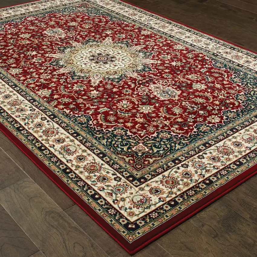 Red Ivory Machine Woven Oriental Indoor Area Rug Photo 4