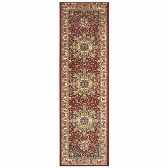 Red Ivory Machine Woven Oriental Indoor Runner Rug Photo 1