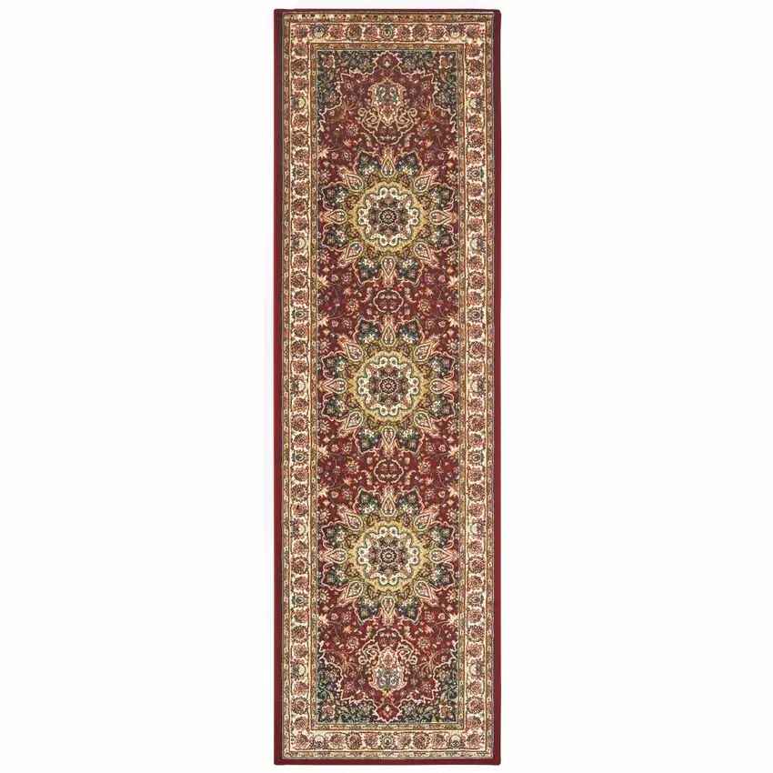 Red Ivory Machine Woven Oriental Indoor Runner Rug Photo 1