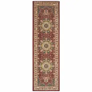 Photo of Red Ivory Machine Woven Oriental Indoor Runner Rug
