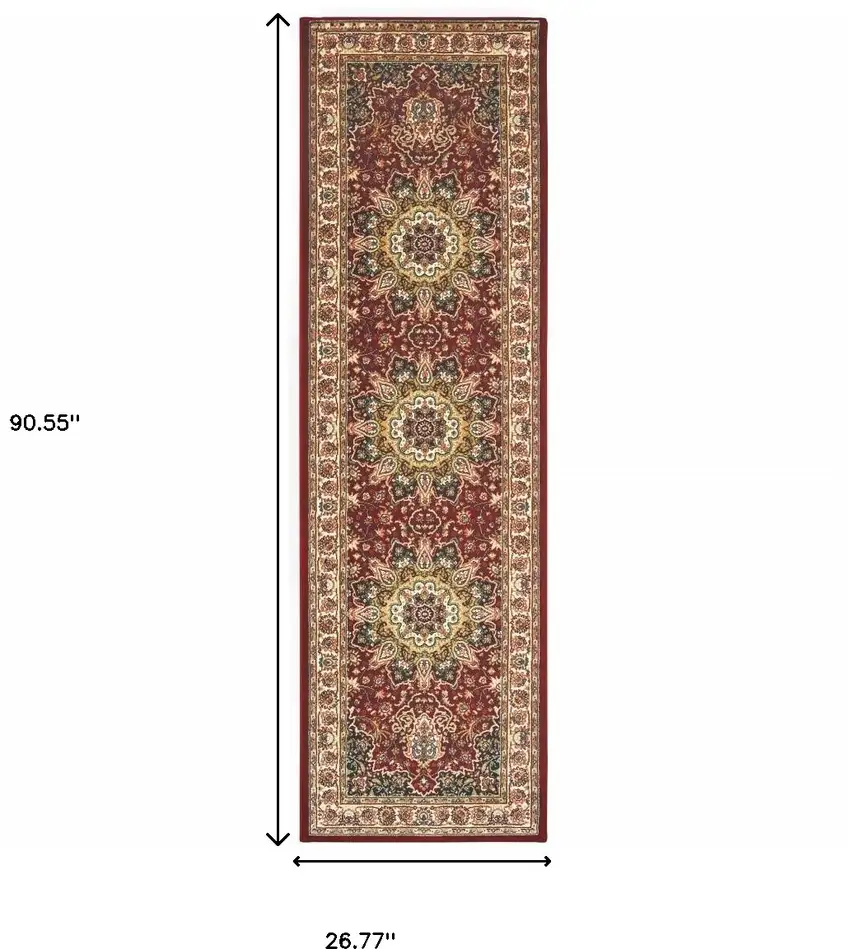 8' Red Ivory Machine Woven Oriental Indoor Runner Rug Photo 5