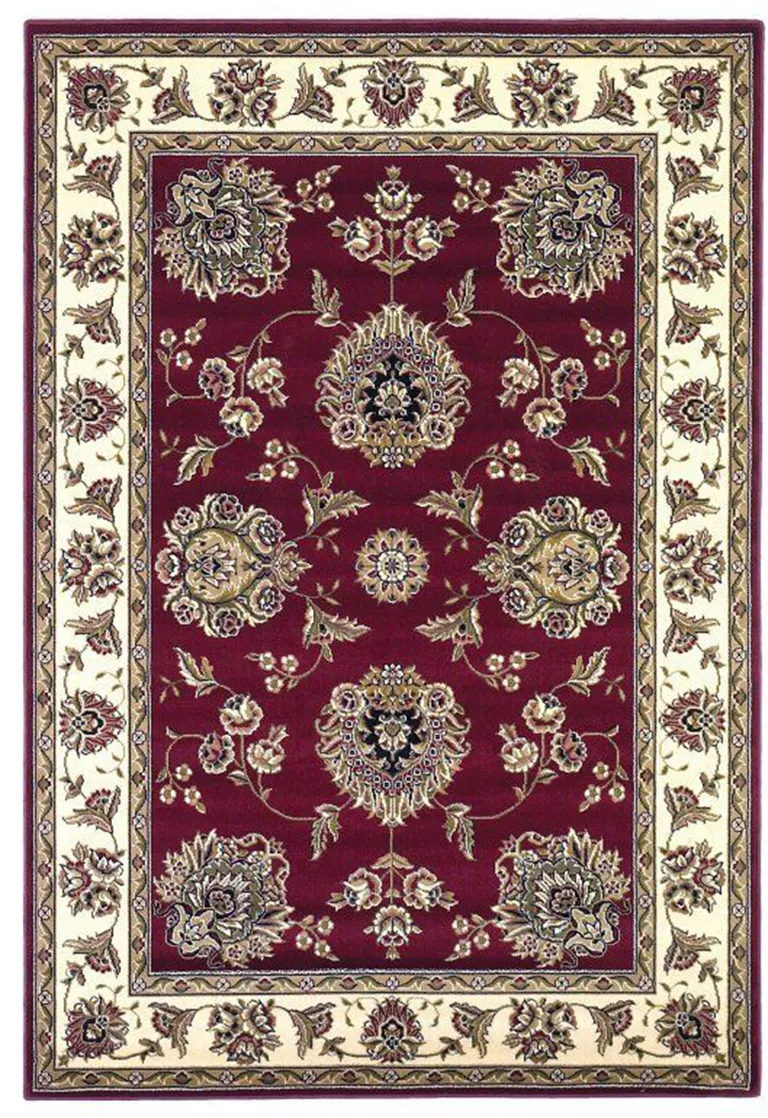 Red Ivory Machine Woven Traditional Octagon Indoor Area Rug Photo 2