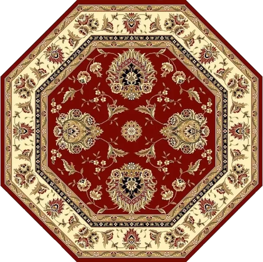 Red And Ivory Octagon Floral Vines Area Rug Photo 5