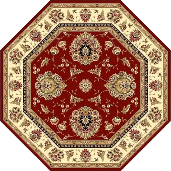 Red And Ivory Octagon Floral Vines Area Rug Photo 5