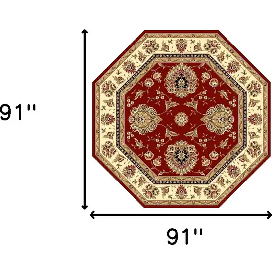 Red And Ivory Octagon Floral Vines Area Rug Photo 3