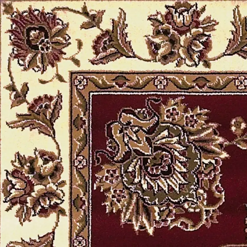 Red And Ivory Octagon Floral Vines Area Rug Photo 4