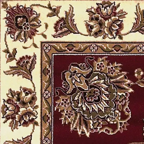 Red And Ivory Octagon Floral Vines Area Rug Photo 4