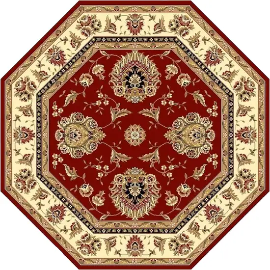 Red And Ivory Octagon Floral Vines Area Rug Photo 2