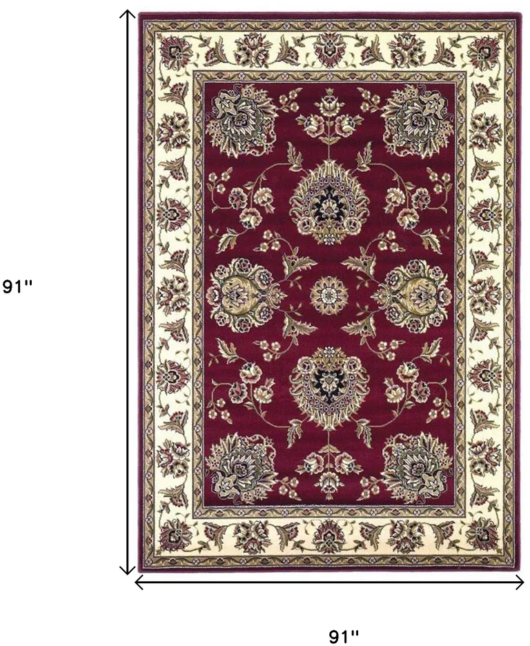 Red Ivory Machine Woven Traditional Octagon Indoor Area Rug Photo 4
