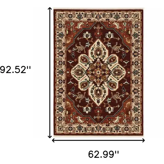 Red Ivory Orange And Blue Oriental Power Loom Stain Resistant Area Rug With Fringe Photo 3