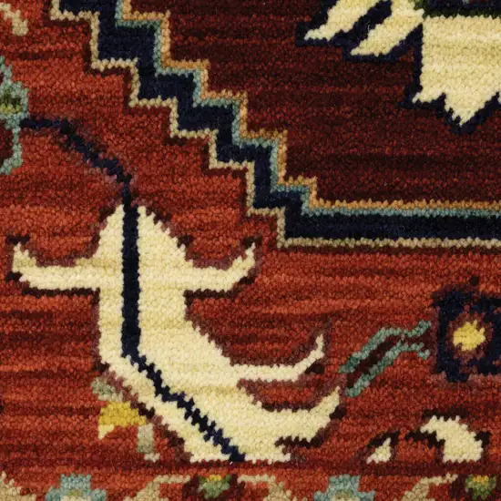 Red And Ivory Oriental Area Rug With Fringe Photo 9