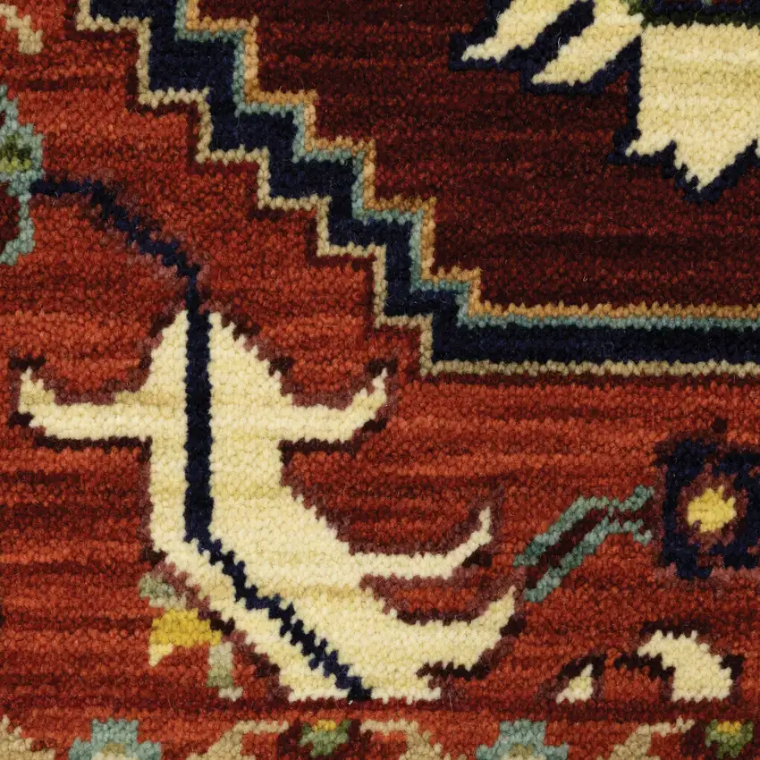 Red And Ivory Oriental Area Rug With Fringe Photo 9