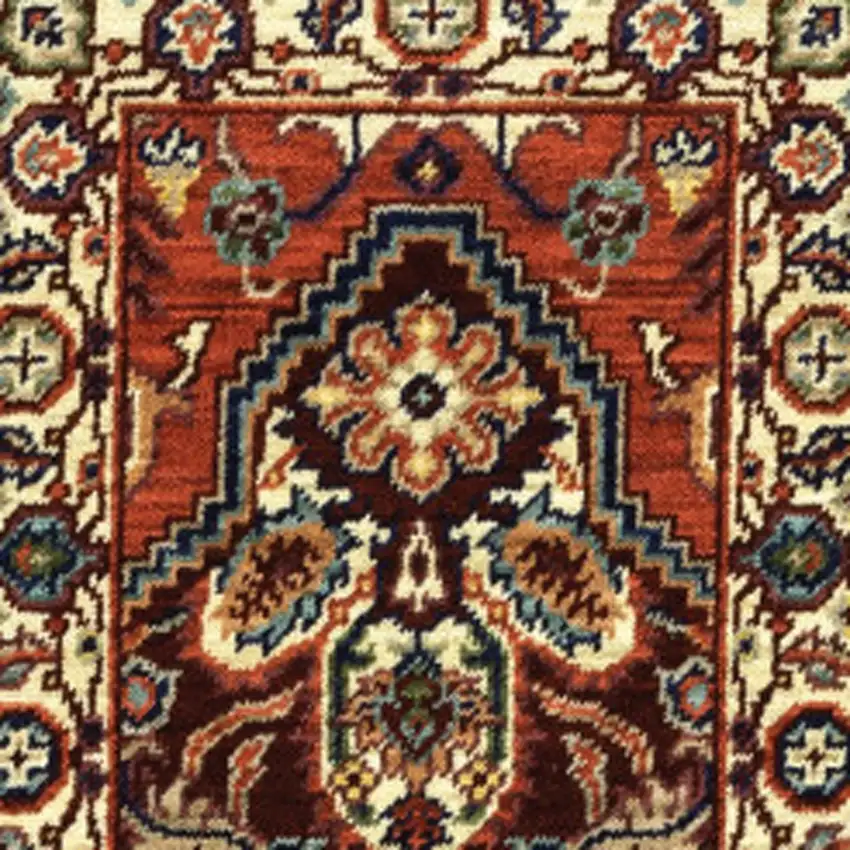2' X 6' Red Ivory Orange And Blue Oriental Power Loom Stain Resistant Runner Rug With Fringe Photo 5