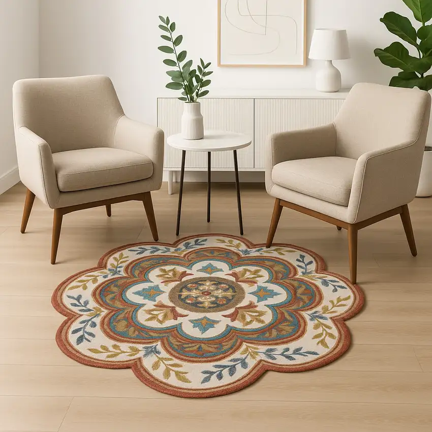 6' Red Wool Hand Hooked Round Rug Photo 2