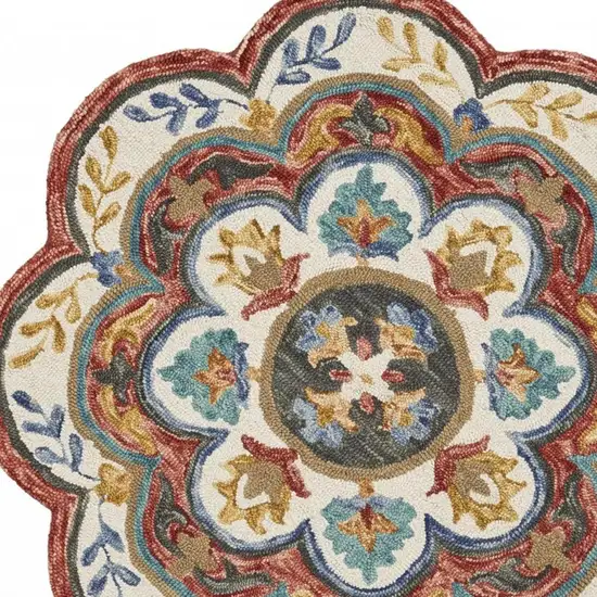 6' Red Wool Hand Hooked Round Rug Photo 6