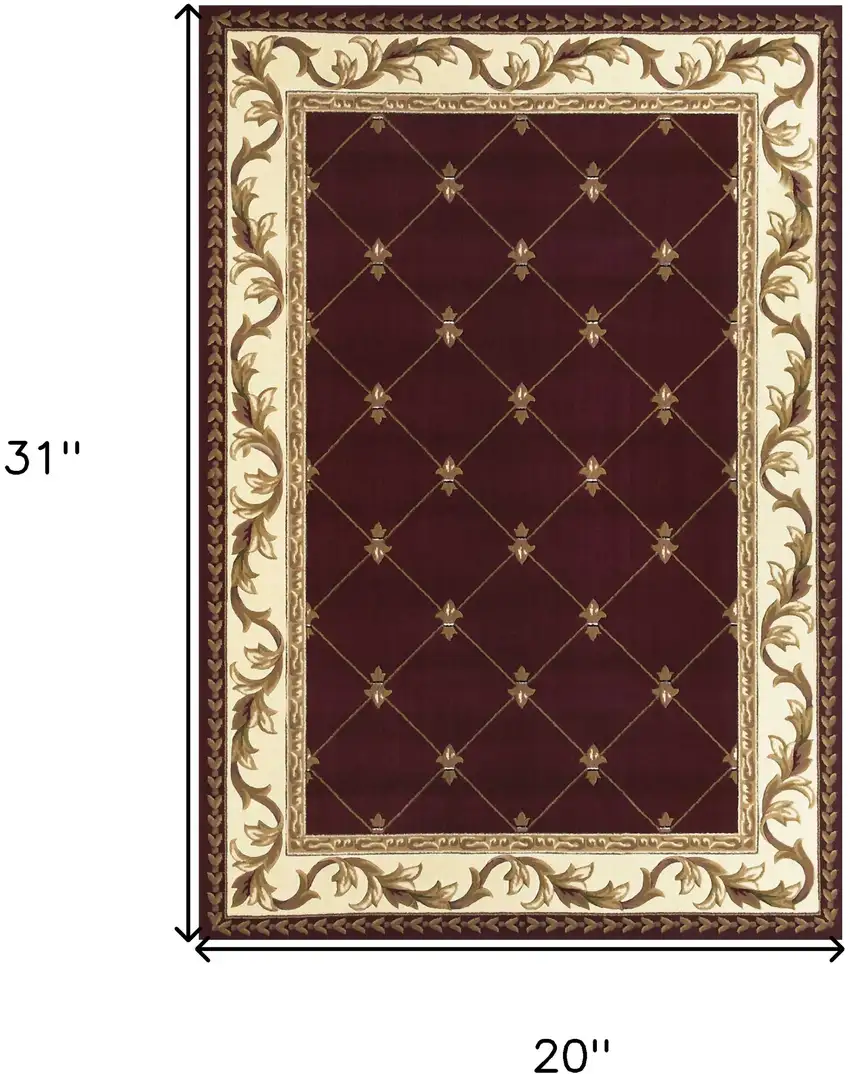 Red Machine Woven Hand Carved Fleur De Lis Indoor Accent Rug Photo 6