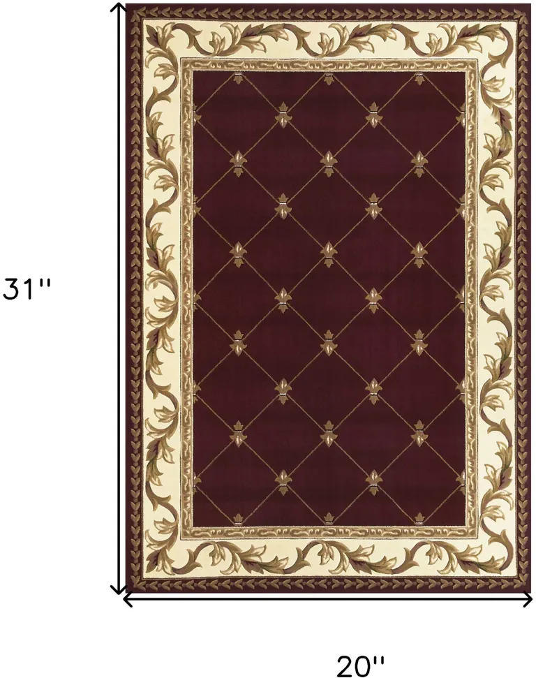 Red Machine Woven Hand Carved Fleur De Lis Indoor Accent Rug Photo 5