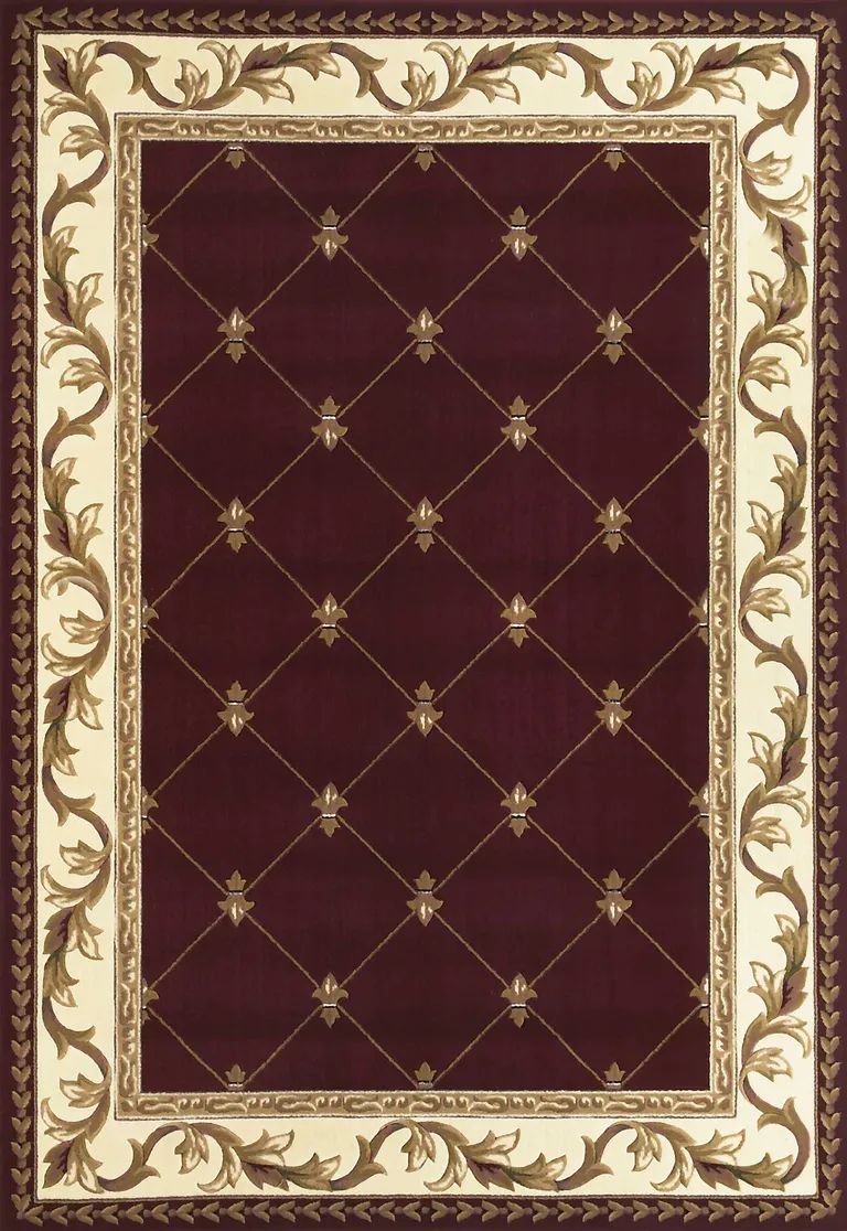 Red Machine Woven Hand Carved Fleur De Lis Indoor Accent Rug Photo 1