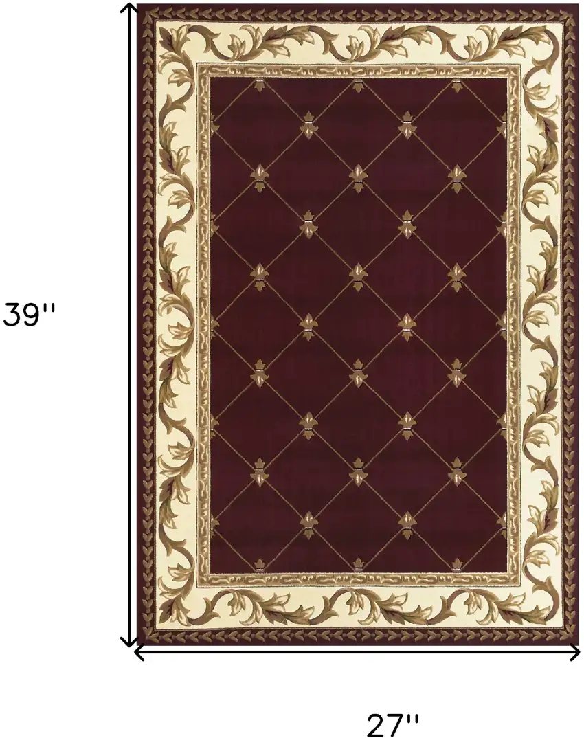 Red Machine Woven Hand Carved Fleur De Lis Indoor Accent Rug Photo 5
