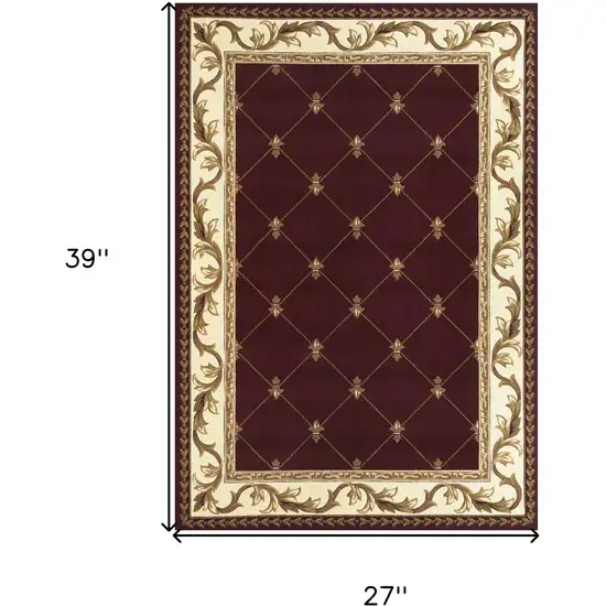 Red Machine Woven Hand Carved Fleur De Lis Indoor Accent Rug Photo 5