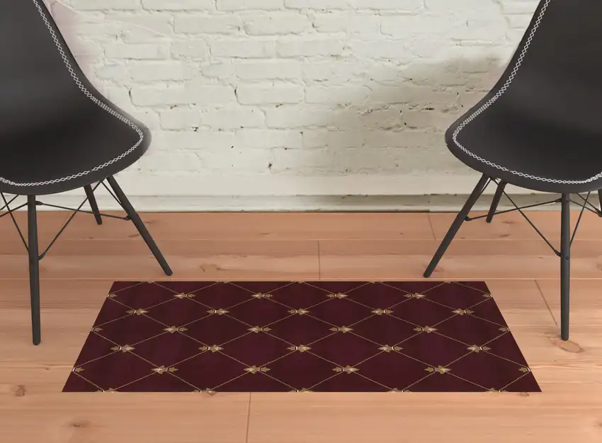 2'X3' Red Machine Woven Hand Carved Fleur De Lis Indoor Accent Rug Photo 2