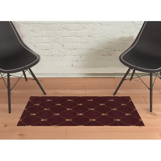 2'X3' Red Machine Woven Hand Carved Fleur De Lis Indoor Accent Rug Photo 2