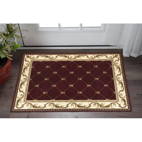 Red And Ivory Floral Vines Area Rug Photo 1