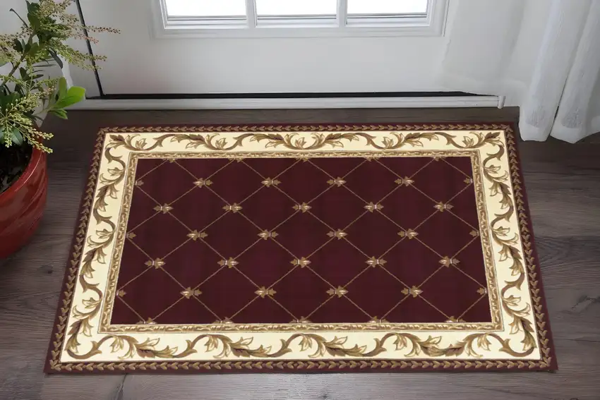 Red And Ivory Floral Vines Area Rug Photo 1