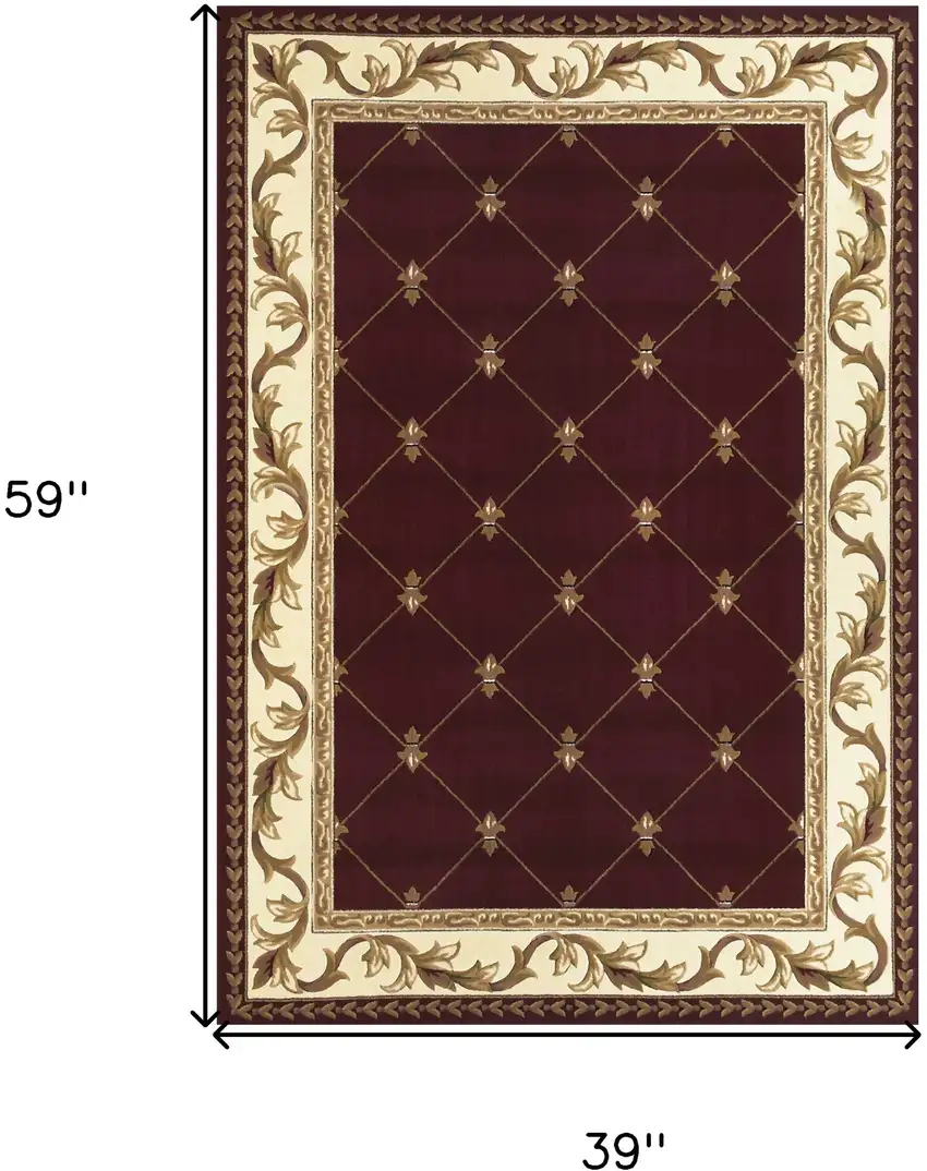 Red Machine Woven Hand Carved Fleur De Lis Indoor Area Rug Photo 5