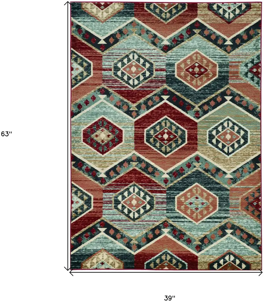 3'X5' Red Machine Woven Honeycomb Lodge Indoor Area Rug Photo 3
