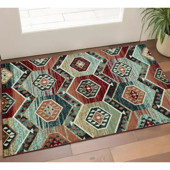 Red And Blue Geometric Area Rug Photo 1