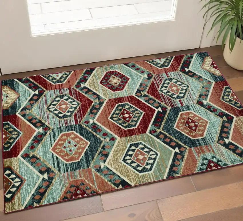 Red And Blue Geometric Area Rug Photo 1